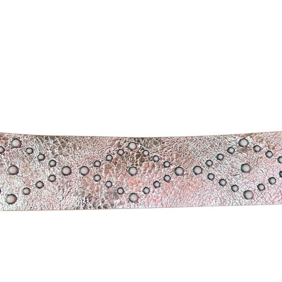 Another Line Inc. Metallic Gold Italian Leather Studded Wide Belt Side Large - Picture 2 of 7
